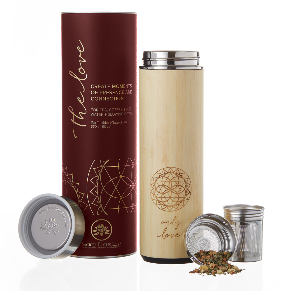 The Lotus Tea Tumbler for Loose Leaf Tea, Coffee, Hot Cocoa, Fruit Infusions, Crystal Water Bottle + Smoothies.