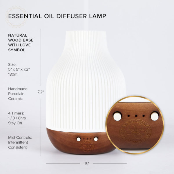 Natural wood base with sacred geometry Essential Oil Diffuser lamp